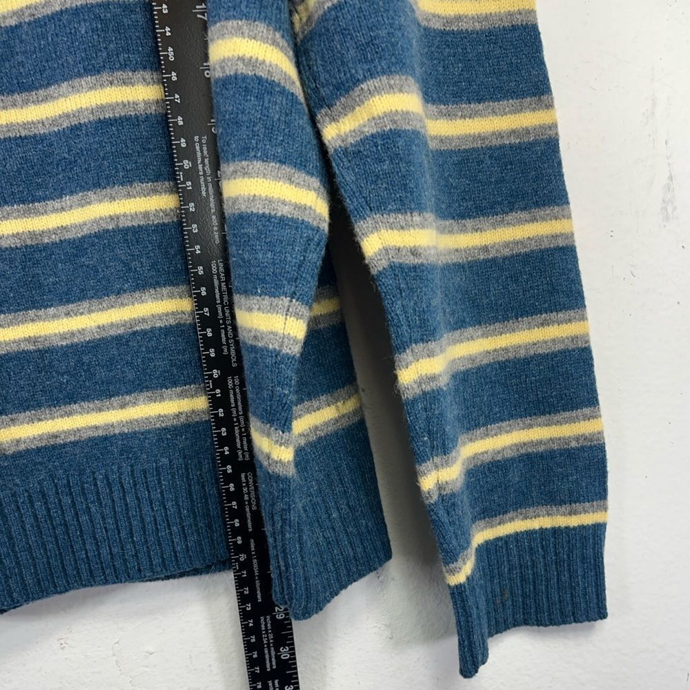 J.crew MENS lambswool sweater large blue yellow striped 61740 comfy cabin - Picture 6 of 9